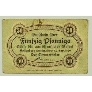 NOTGELD - Seitenberg. Stronie Slaskie - Replacement banknote 50 Pfennige - 1920.