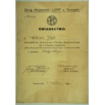 LOPP Provincial Circle in Ternopil. Certificate Glider Pilotage Course for the second level of training - Ternopil 1938.