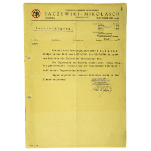 Baczewski-Mikolasch. Lviv 1944 [documento di raccomandazione, occupazione].