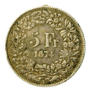 Švajčiarsko, 5 frankov 1874, Brusel (177)