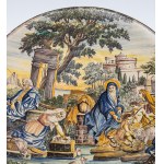 Majolica plate with biblical scene, Italy, 18th century.