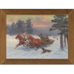 Mieczyslaw KRZYŻAK (1914-1984), "Attack of the Wolves on the Sledge".