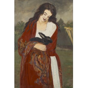 Wlastimil Hofman (1881 Praha - 1970 Szklarska Poręba), Portrét dívky s králíkem (recto) / Skica chlapce (verso)