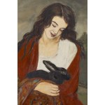 Wlastimil Hofman (1881 Praha - 1970 Szklarska Poręba), Portrét dívky s králíkem (recto) / Skica chlapce (verso)
