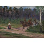 Jerzy Kossak (1886 Kraków - 1955 Kraków), Ułani wyjeżdżający z lasu, 1936