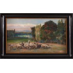 Kazimierz Lasocki (1871 Gąbin - 1952 Varsovie), Berger avec un troupeau de moutons, 1937