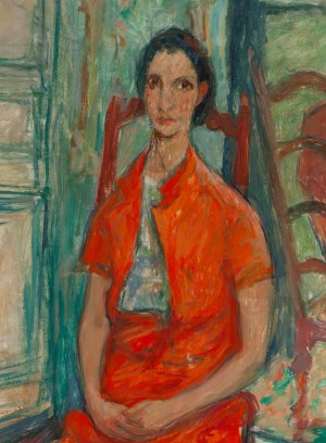 Jacques Chapiro (1887 Dyneburg, Łotwa - 1972 Paryż), Portret żony artysty w pomarańczowym stroju