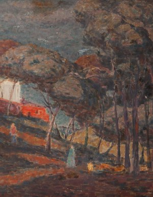 Zdzisław Sikorski (1913 - 1978 ), Pejzaż z architekturą, 1948 (?)