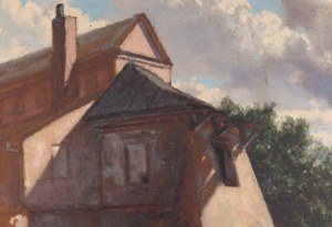 Józef Rapacki (1871 Warszawa - 1929 Olszanka k. Skierniewic), Pejzaż z krakowskiego Kazimierza (Widok na klasztor augustianów), 1928