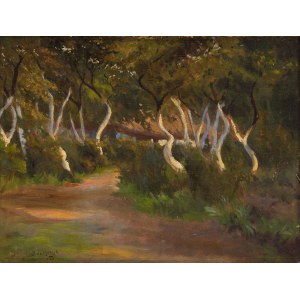 Marian Józefczyk, Verger au coucher du soleil, 1923