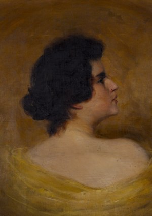 Kazimierz Mastelski (1869 Szczecin - 1954 Szczecin), Portret kobiety w żółtej sukni