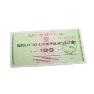 NBP - Deposit Revaluation Voucher of PLN 100 (1982)