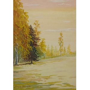 Henryk Bogowski (20th century), Autumn landscape with spruce, 1990