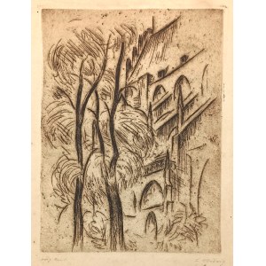 A.N.(20th century), Trees against the background of a Gothic church