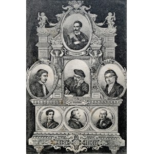 POLISH POETS [among others: Kochanowski, Karpinski] Embossed postcard. Poznan [before 1905].