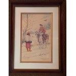 A Hutsul woman and a Hutsul man on horseback, Karol Kossak, ca. 1935