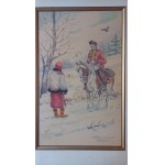 A Hutsul woman and a Hutsul man on horseback, Karol Kossak, ca. 1935