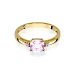 Złoty pierścionek z diamentem i różowym topazem