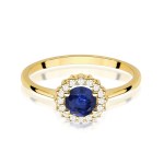 Gold ring with diamonds and sapphire