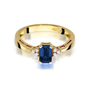 Złoty pierścionek z diamentami i z szafirem