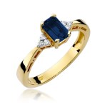 Złoty pierścionek z diamentami i z szafirem