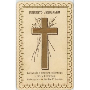 Croix en bois d'olivier provenant du Mont des Oliviers. Consacrée sur le Sépulcre du Seigneur Jésus, vers 1900.