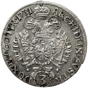 Rakúsko, Karol VI, 3 Kreuzer 1731, Hall