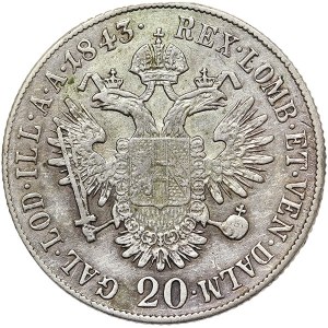 Austria, Ferdinand I, 20 Kreuzer 1843, E Karlsburg (Transylvania)