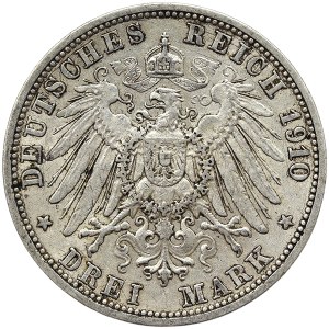 Germany, Baden, Friedrich II, 3 Mark 1910, G Karlsruhe