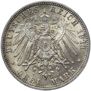 Germany, Luitpold Prince Regent, 3 Mark 1911, D Munich