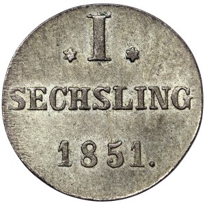 Germany, Hamburg, City, 1 Sechsling 1851