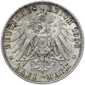 Germany, Württemberg, Wilhelm II, 3 Mark 1908, F Stuttgart