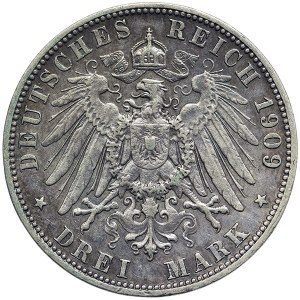 Germany, Württemberg, Wilhelm II, 3 Mark 1909, F Stuttgart