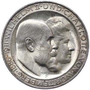 Germany, Württemberg, Wilhelm II, 3 Mark 1911, F Stuttgart