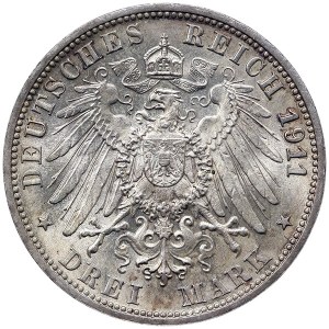Germany, Württemberg, Wilhelm II, 3 Mark 1911, F Stuttgart