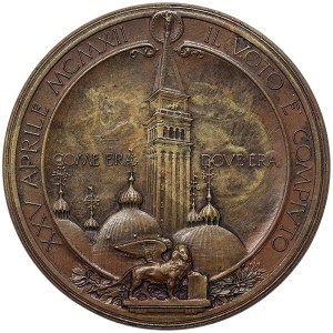 Venice, Vittorio Emanuele III, Medal Reconstruction of St. Mark's Bell Tower 1912