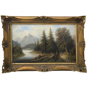 Anton Pick (1840-1902), Alpine landscape with mountain woman