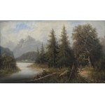 Anton Pick (1840-1902), Alpine landscape with mountain woman