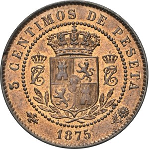 Spain - Pretender Carlos VII, 1872-1876. 5 Centimos 1875