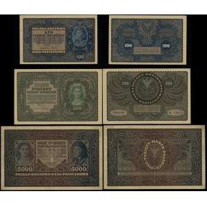 Polen, Satz von 3 Banknoten, 1919-1920, 100,500,5000 mkp