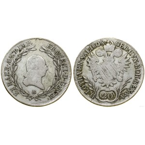 Rakúsko, 20 krajcars, 1805 B, Kremnica