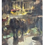 FELICE GIORDANO, Intérieur avec du bétail - Felice Giordano