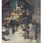 FELICE GIORDANO, Intérieur avec du bétail - Felice Giordano