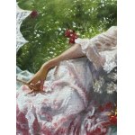 ANONIMO, Young woman reclining in the park with a parasol