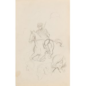Stanisław ŻURAWSKI (1889-1976), Uomo a cavallo e schizzi di teste