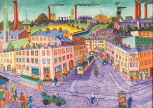 Paweł WRÓBEL (1913-1984), Pejzaż miejski z kopalnią w tle, 1982