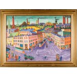 Pawel WRÓBEL (1913-1984), City landscape with a mine in the background, 1989