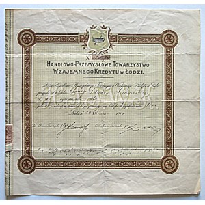 [DIPLOM - Confirmation of payment]. Commercial and Industrial Mutual Credit Society in Lodz, Poland....