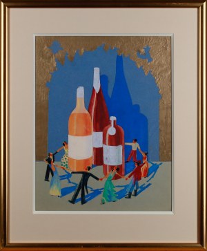 Władysław ŁOPUSZNIAK (1904-1996), Taniec wokół trunków, ilustracja reklamowa, lata 20. / 30. XX w.