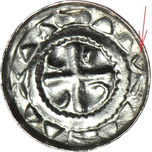 Denar krzyżowy XIw, krzyż/ krzyż maltański, R po prawo w legendzie, WYJĄTKOWY